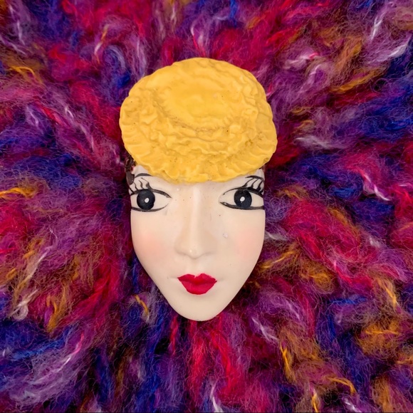 Vintage Jewelry - VINTAGE JEWELRY COLORFUL FACE BROOCH PIN